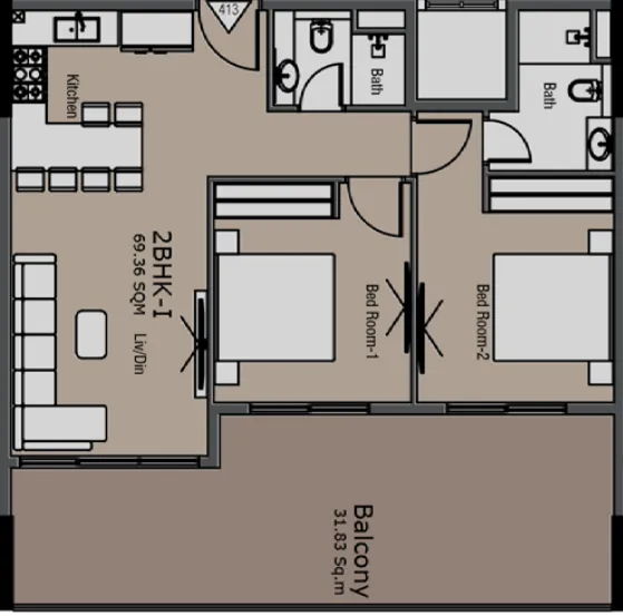 Floor plan — 2 BR