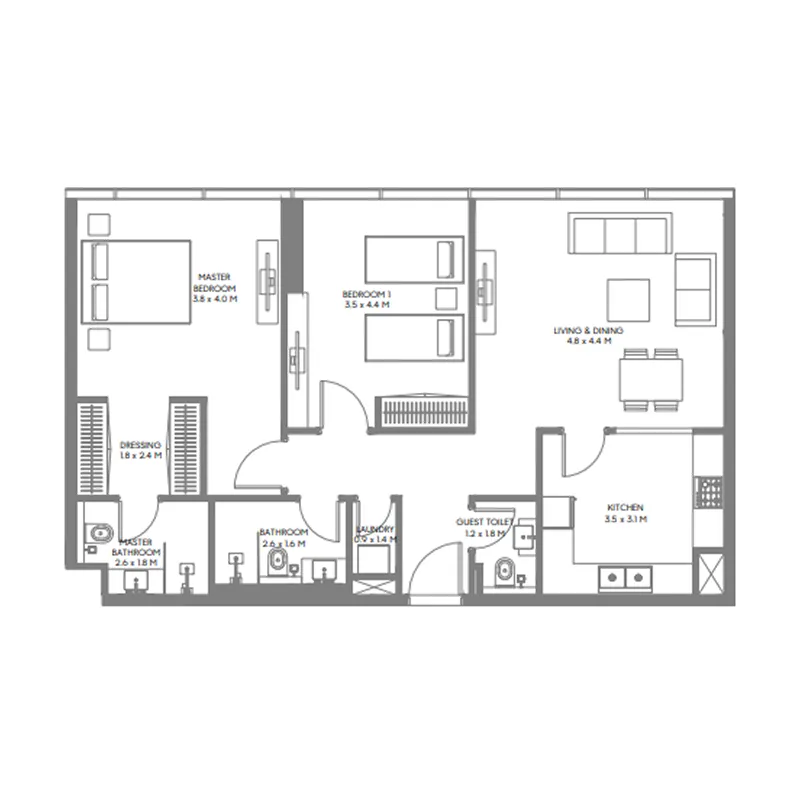 Floor plan — 2 BR