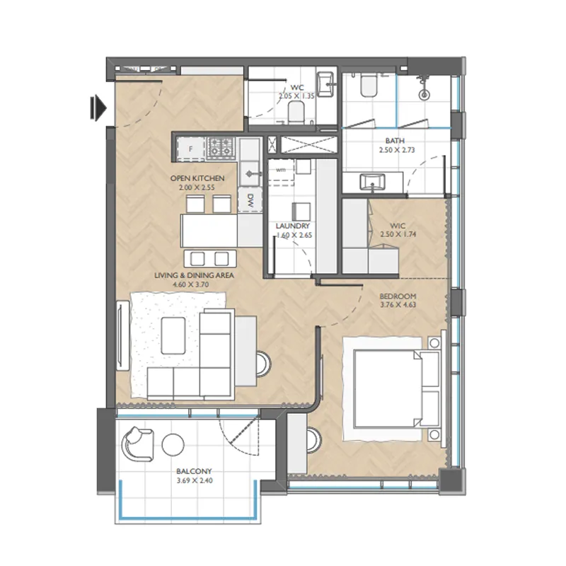 Floor plan — 1.5 BR