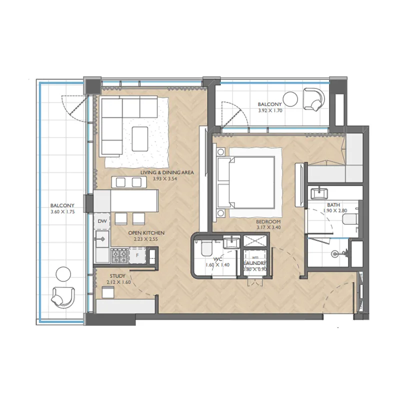 Floor plan — 1.5 BR
