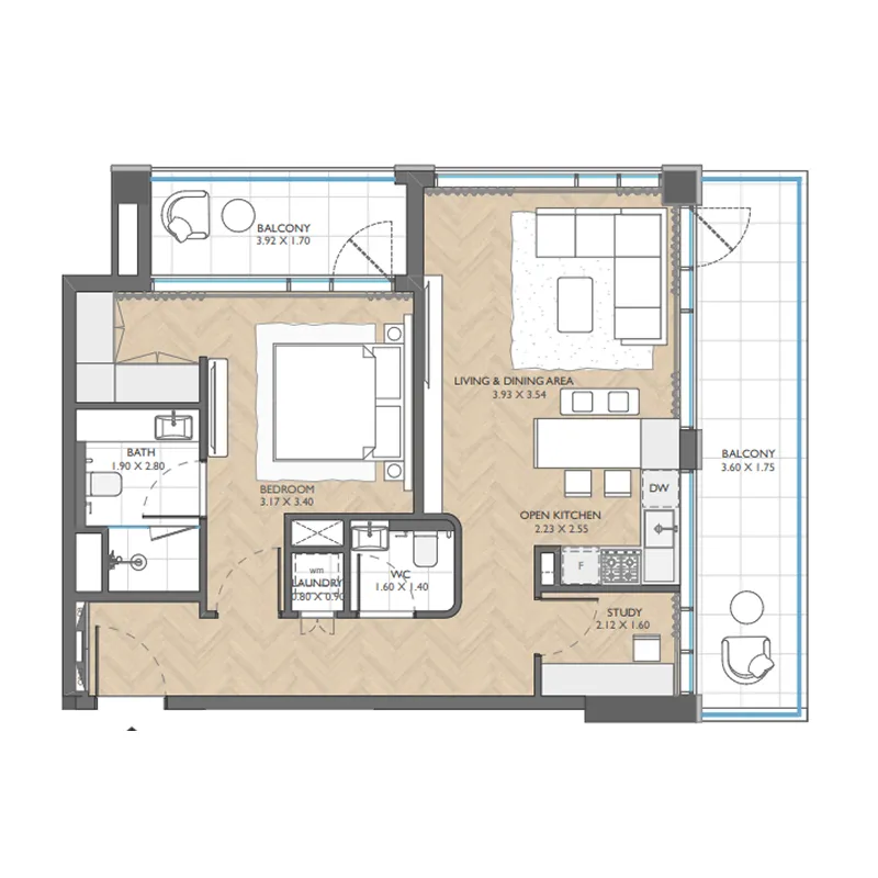 Floor plan — 1.5 BR