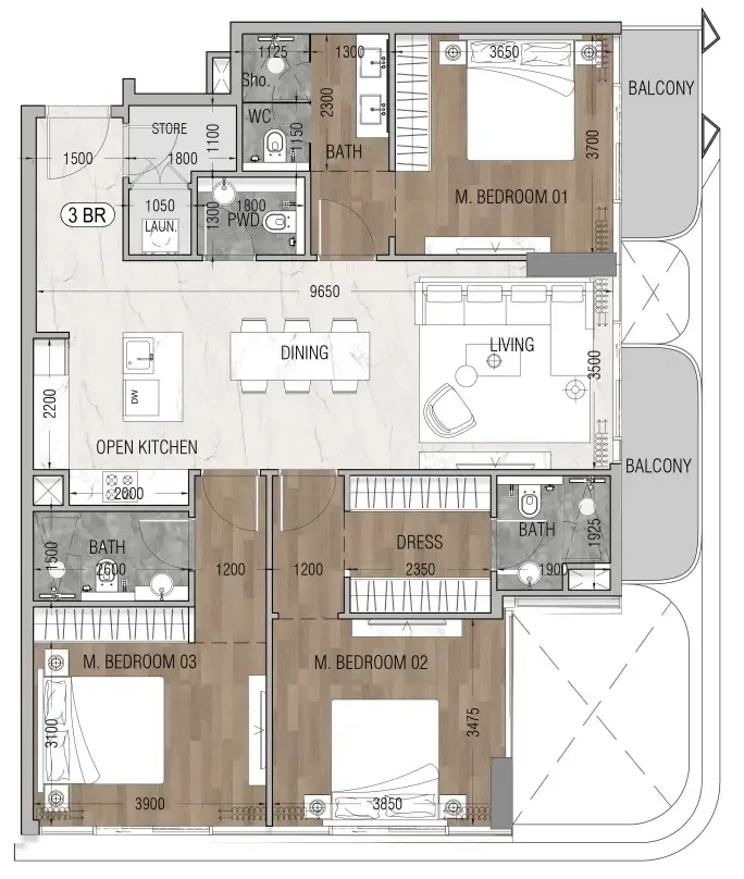 Floor plan — 3 BR