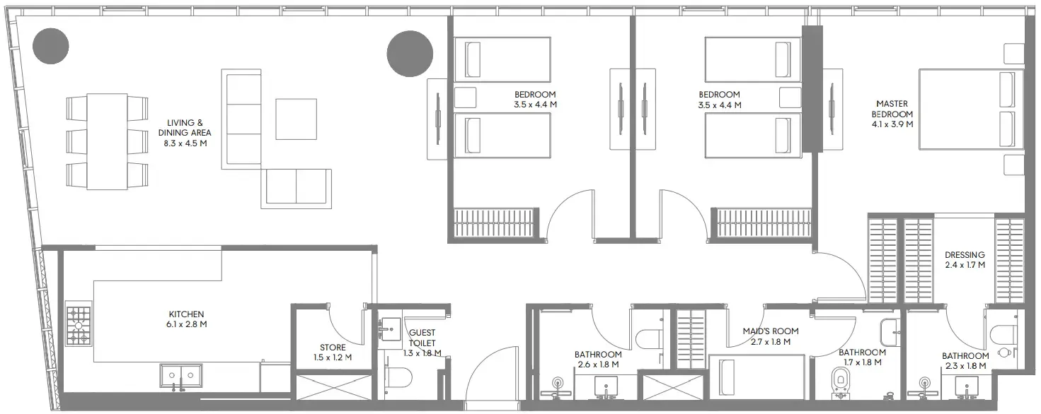 Floor plan — 3 BR