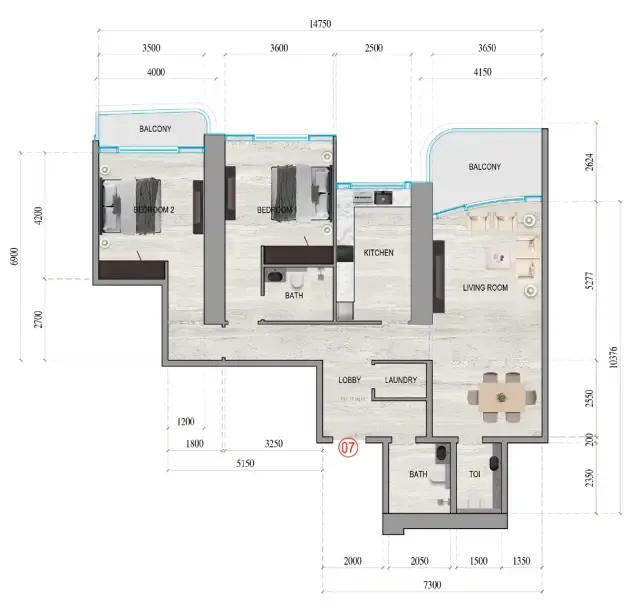 Floor plan — 2 BR