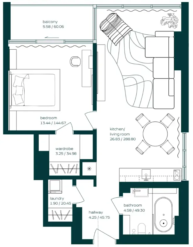 Floor plan — 1 BR