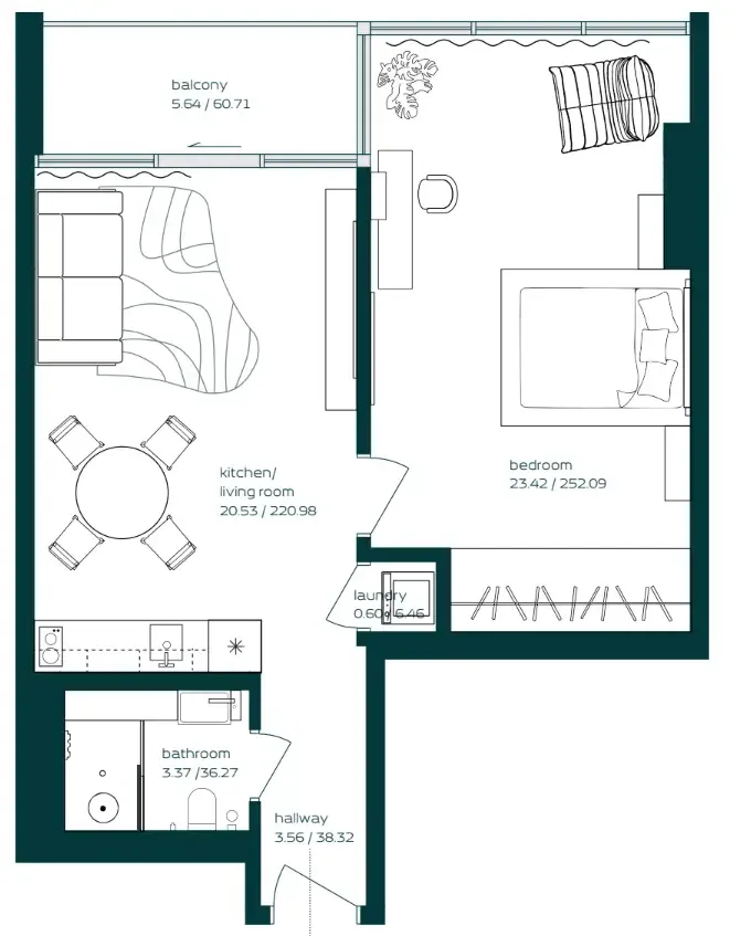 Floor plan — 1 BR