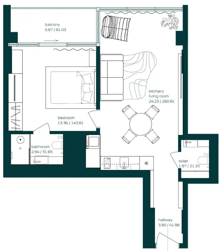 Floor plan — 1 BR