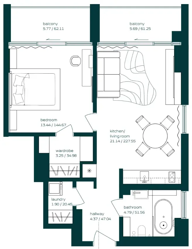 Floor plan — 1 BR