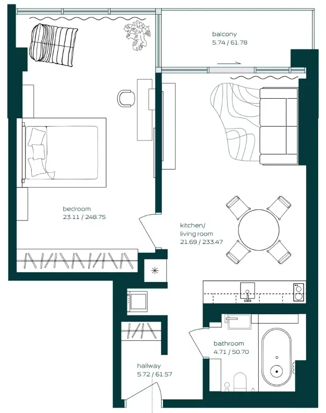 Floor plan — 1 BR