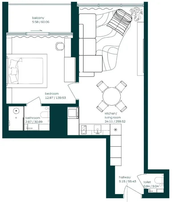 Floor plan — 1 BR