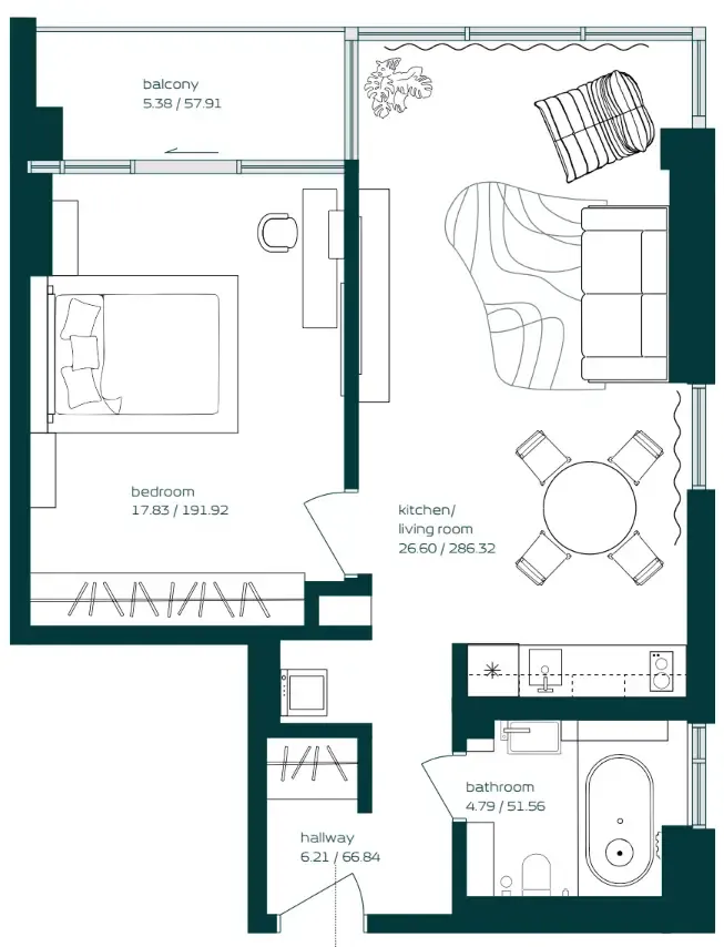 Floor plan — 1 BR
