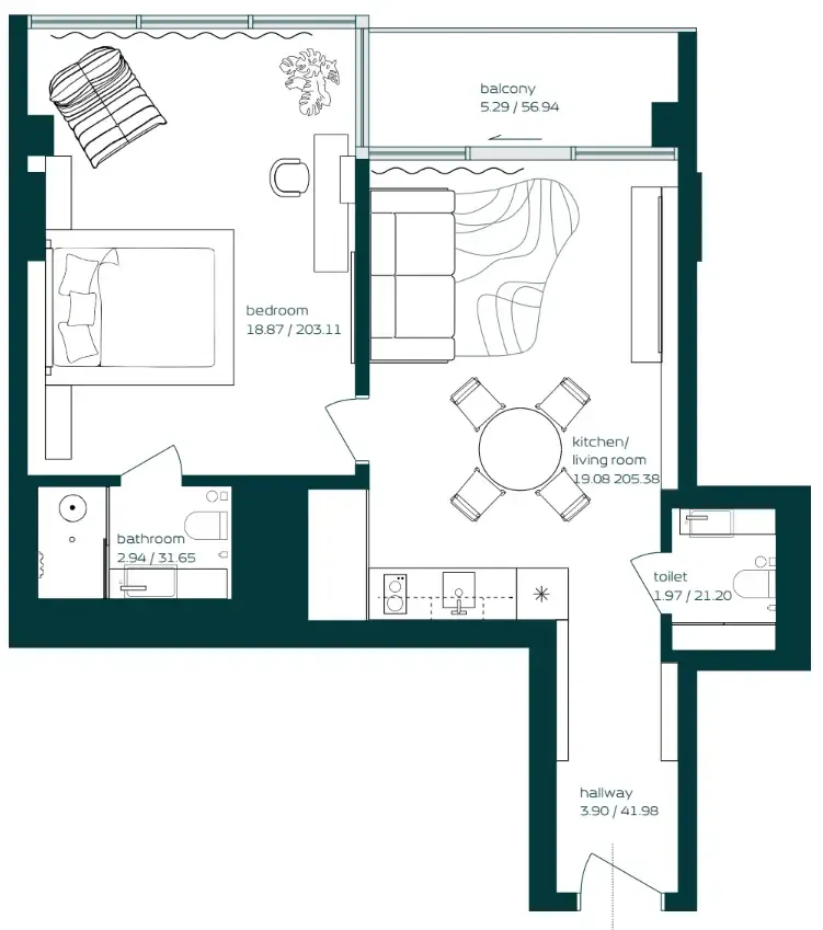 Floor plan — 1 BR