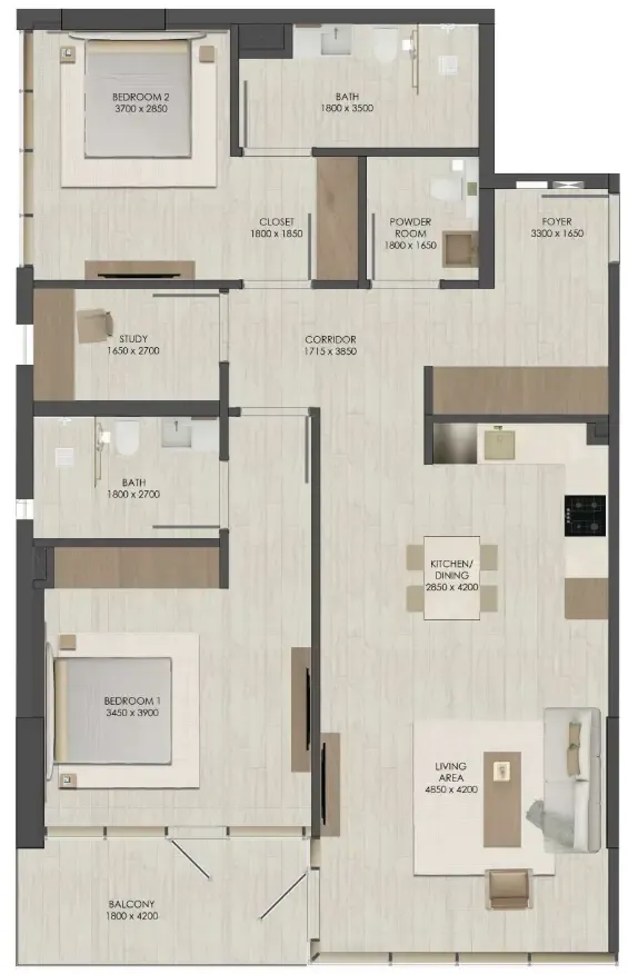 Floor plan — 2 BR