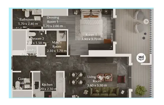 Floor plan — 1.5 BR