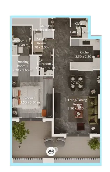 Floor plan — 1.5 BR