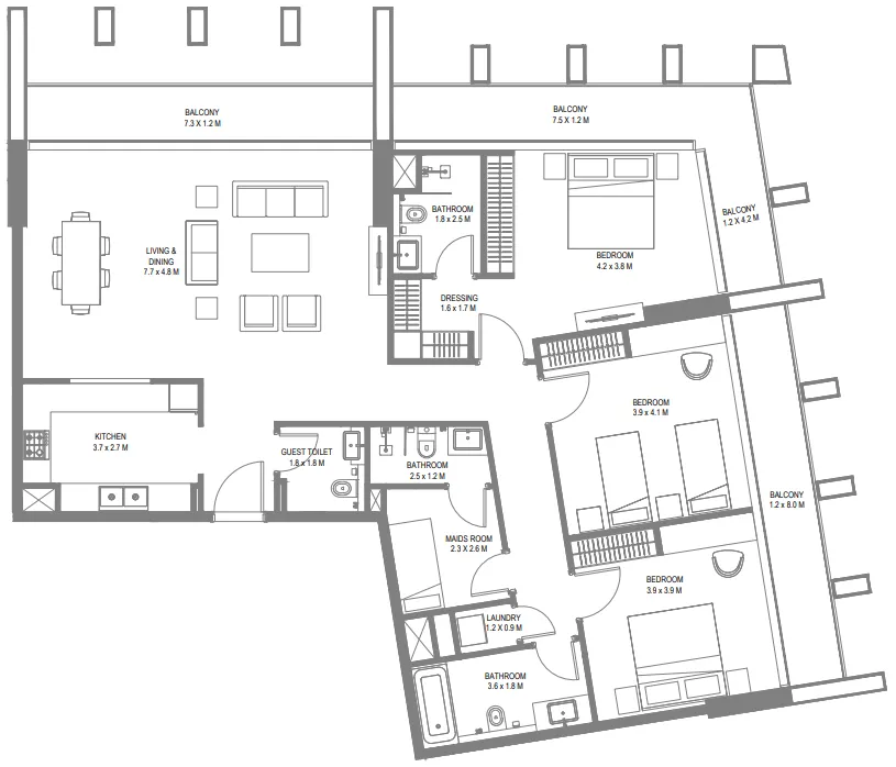 Floor plan — 3 BR