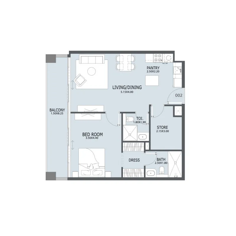 Floor plan — 1.5 BR