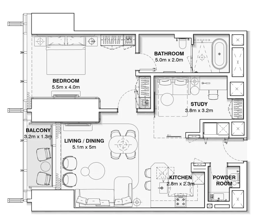 Floor plan — 1.5 BR