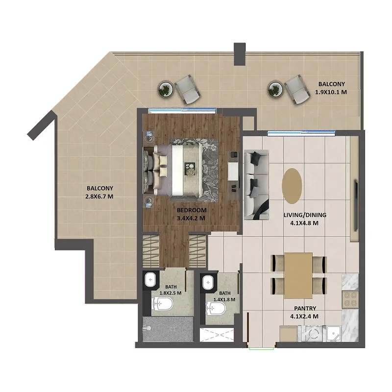 Floor plan — 1 BR