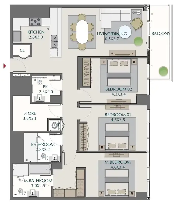 Floor plan — 3 BR