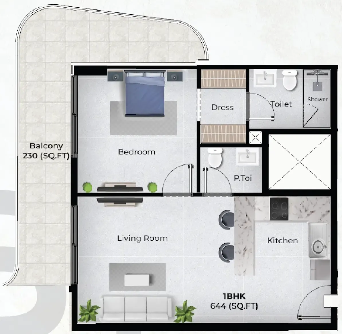 Floor plan — 1 BR