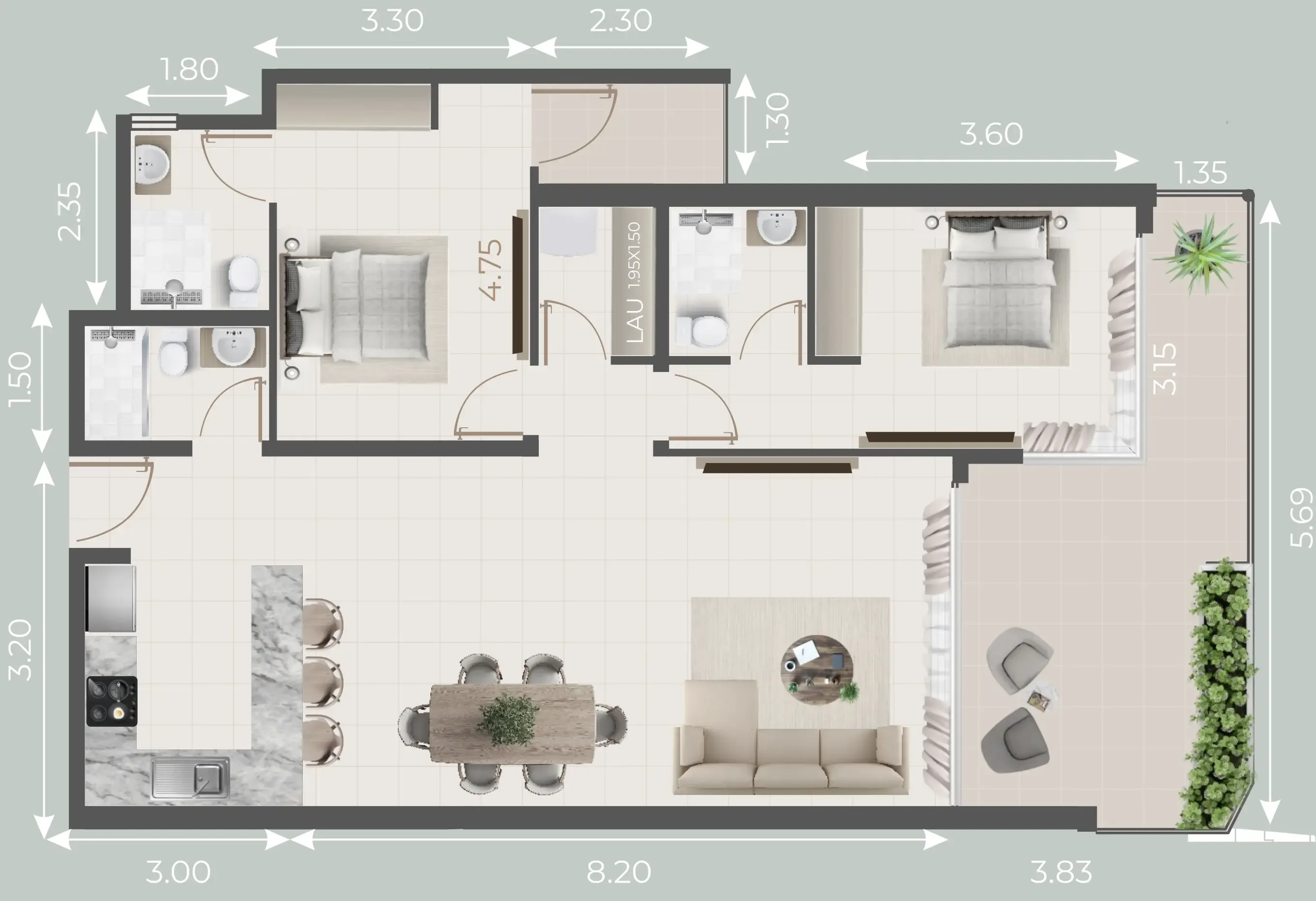 Floor plan — 2 BR