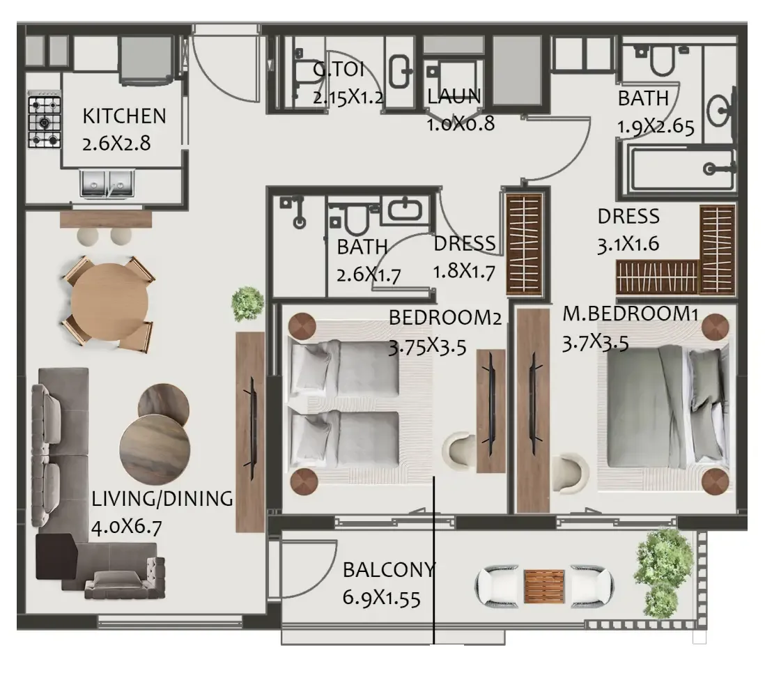 Floor plan — 2 BR