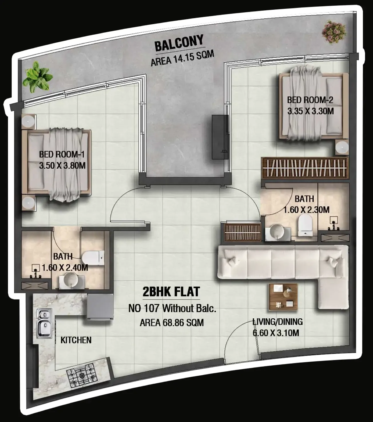 Floor plan — 2 BR