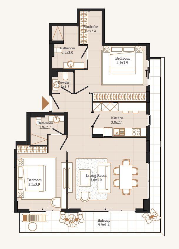 Floor plan — 2 BR