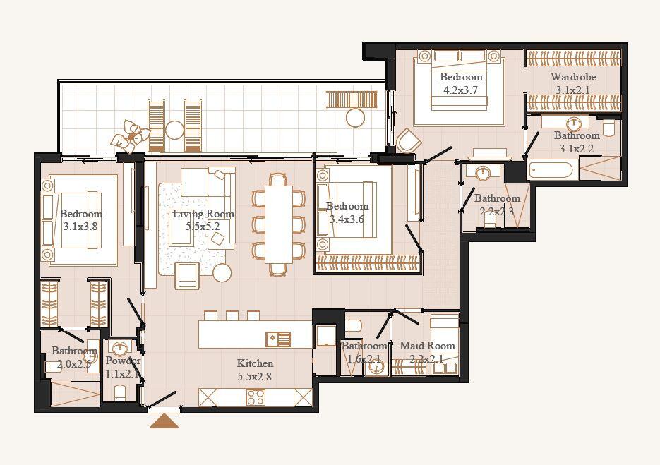 Floor plan — 3 BR