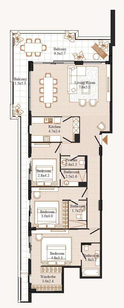 Floor plan — 3 BR
