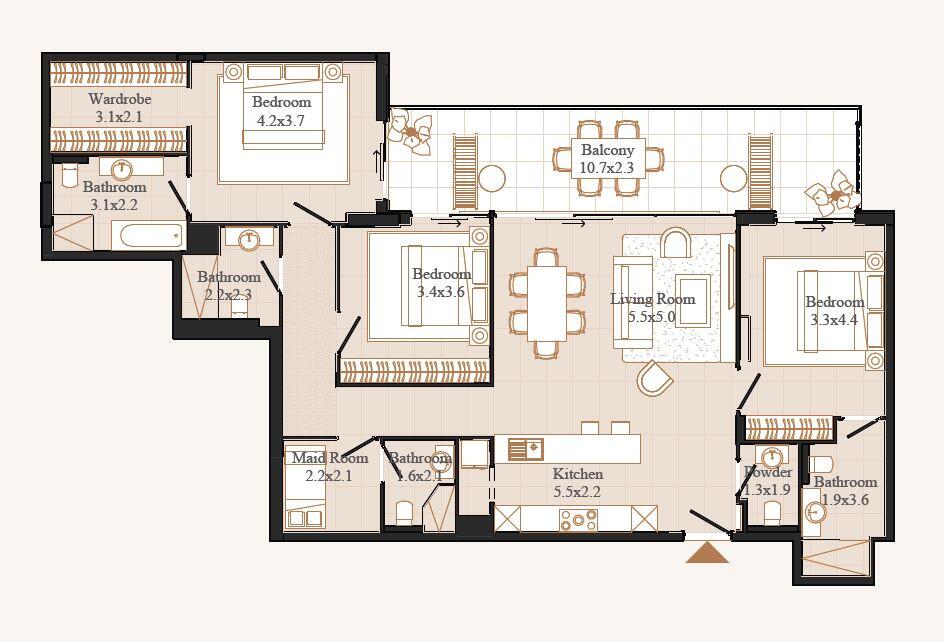 Floor plan — 3 BR