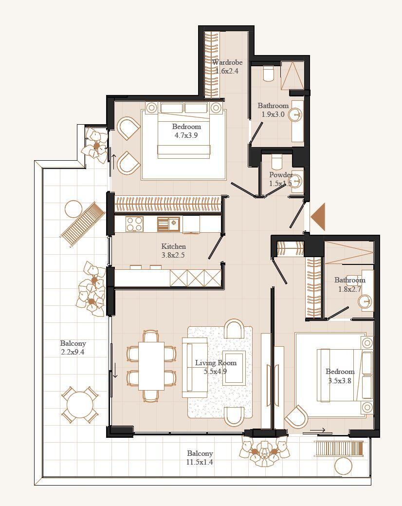 Floor plan — 2 BR