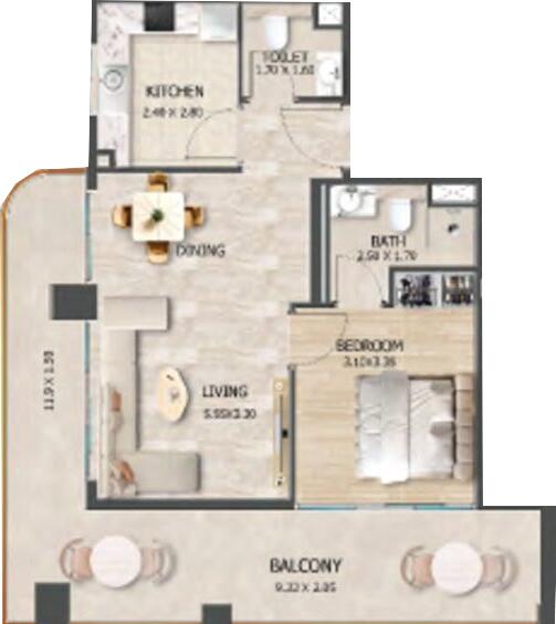 Floor plan — 1 BR