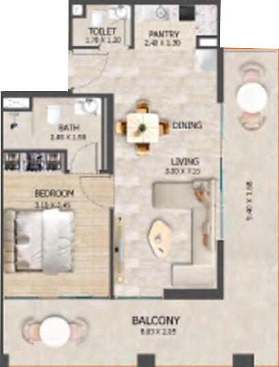 Floor plan — 1 BR