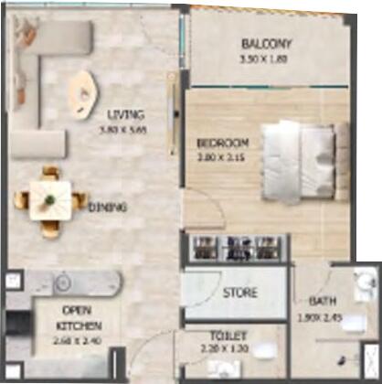 Floor plan — 1 BR