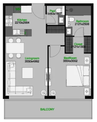 Floor plan — 1 BR