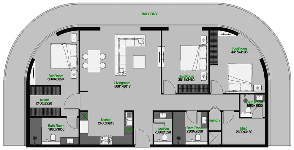 Floor plan — 3 BR
